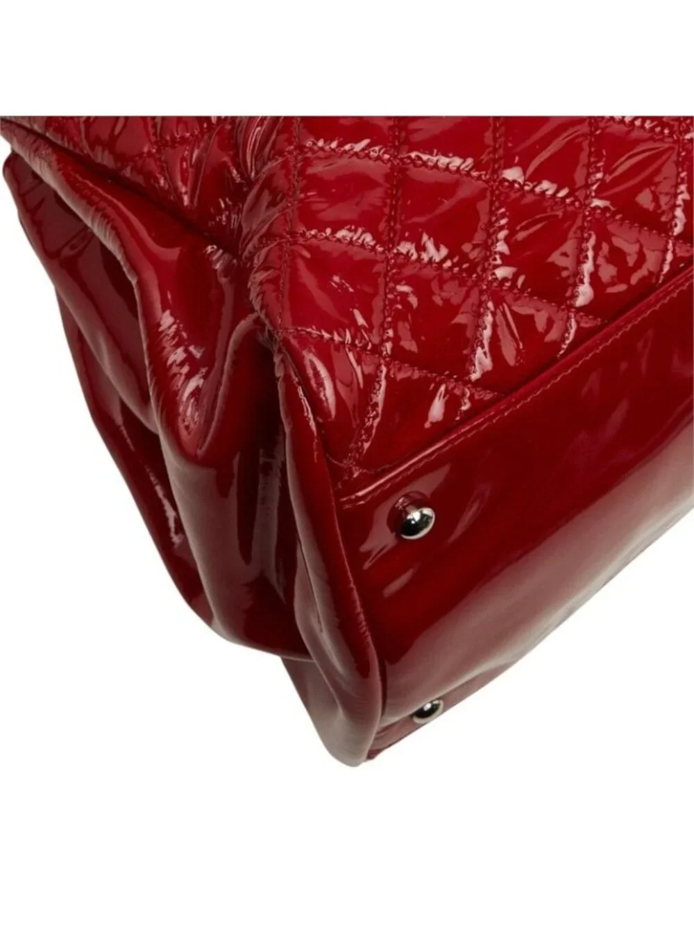 Chanel CC Logo Quilted Mademoiselle Tote Shoulder Bag Red Patent